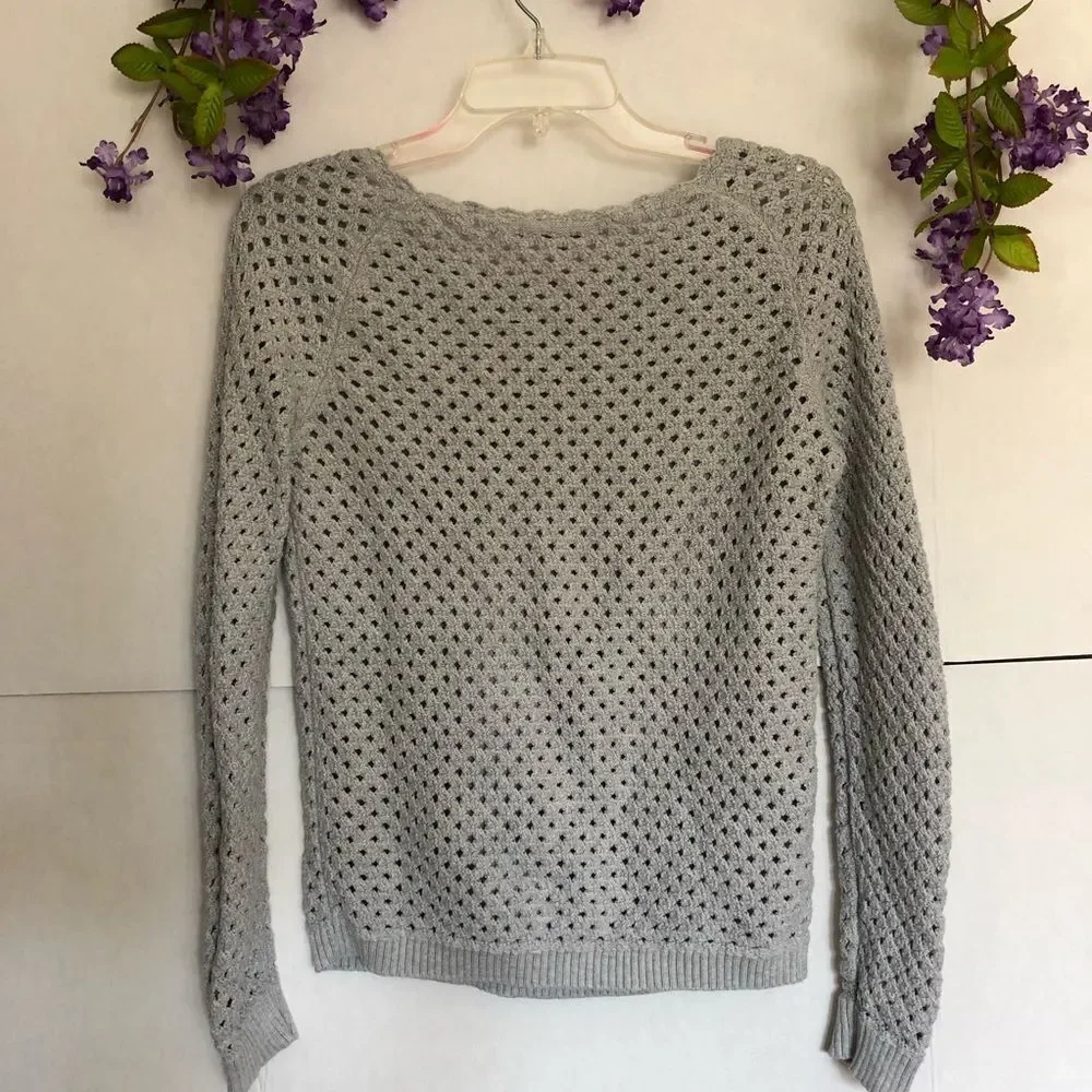 Loft Open Knit Gray Sweater - Picture 4 of 7